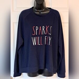 Rae Dunn Blue "Sparks Will Fly" Top